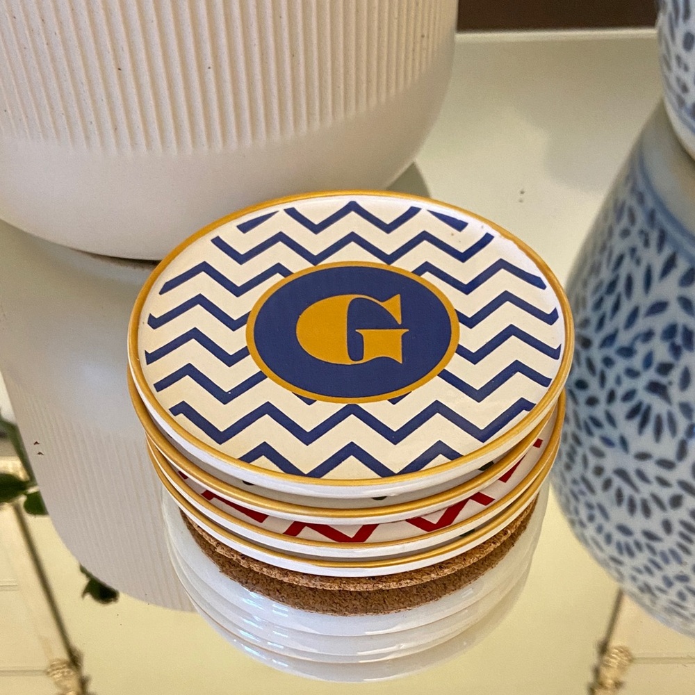 Chevron Patterned Coasters with G Monogram - Picture 2 of 3